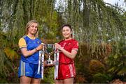 25 April 2023; Captains from twelve Leinster LGFA Counties gathered in the Clanard Court Hotel for the 2023 TG4 Leinster LGFA Championship. Action is underway from Sunday, 30th April. Pictured at the launch is and Emma Doris of Longford, left, and Áine Breen of Louth. For more information about the TG4 Leinster LGFA Championships, please see www.leinsterladiesgaelic.ie. Photo by Ben McShane/Sportsfile