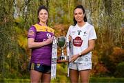 25 April 2023; Captains from twelve Leinster LGFA Counties gathered in the Clanard Court Hotel for the 2023 TG4 Leinster LGFA Championship. Action is underway from Sunday, 30th April. Pictured at the launch is Róisín Murphy of Wexford, left, and Grace Clifford of Kidare. For more information about the TG4 Leinster LGFA Championships, please see www.leinsterladiesgaelic.ie. Photo by Ben McShane/Sportsfile