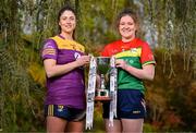 25 April 2023; Captains from twelve Leinster LGFA Counties gathered in the Clanard Court Hotel for the 2023 TG4 Leinster LGFA Championship. Action is underway from Sunday, 30th April. Pictured at the launch is Róisín Murphy of Wexford, left, and Shannen Cotter of Carlow. For more information about the TG4 Leinster LGFA Championships, please see www.leinsterladiesgaelic.ie. Photo by Ben McShane/Sportsfile