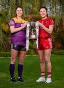 25 April 2023; Captains from twelve Leinster LGFA Counties gathered in the Clanard Court Hotel for the 2023 TG4 Leinster LGFA Championship. Action is underway from Sunday, 30th April. Pictured at the launch is Róisín Murphy of Wexford, left, and Áine Breen of Louth. For more information about the TG4 Leinster LGFA Championships, please see www.leinsterladiesgaelic.ie. Photo by Ben McShane/Sportsfile