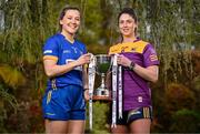 25 April 2023; Captains from twelve Leinster LGFA Counties gathered in the Clanard Court Hotel for the 2023 TG4 Leinster LGFA Championship. Action is underway from Sunday, 30th April. Pictured at the launch is Sarah Jane Winders of Wicklow, left, and Róisín Murphy of Wexford. For more information about the TG4 Leinster LGFA Championships, please see www.leinsterladiesgaelic.ie. Photo by Ben McShane/Sportsfile