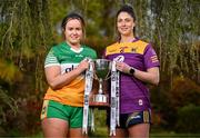 25 April 2023; Captains from twelve Leinster LGFA Counties gathered in the Clanard Court Hotel for the 2023 TG4 Leinster LGFA Championship. Action is underway from Sunday, 30th April. Pictured at the launch is Emer Nally of Offaly, left, and Róisín Murphy of Wexford. For more information about the TG4 Leinster LGFA Championships, please see www.leinsterladiesgaelic.ie. Photo by Ben McShane/Sportsfile