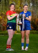 25 April 2023; Captains from twelve Leinster LGFA Counties gathered in the Clanard Court Hotel for the 2023 TG4 Leinster LGFA Championship. Action is underway from Sunday, 30th April. Pictured at the launch is Shannen Cotter of Carlow, left, and Sarah Jane Winders of Wicklow. For more information about the TG4 Leinster LGFA Championships, please see www.leinsterladiesgaelic.ie. Photo by Ben McShane/Sportsfile