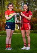 25 April 2023; Captains from twelve Leinster LGFA Counties gathered in the Clanard Court Hotel for the 2023 TG4 Leinster LGFA Championship. Action is underway from Sunday, 30th April. Pictured at the launch is Shannen Cotter of Carlow, left, and Áine Breen of Louth. For more information about the TG4 Leinster LGFA Championships, please see www.leinsterladiesgaelic.ie. Photo by Ben McShane/Sportsfile