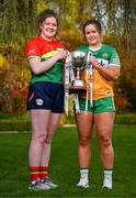 25 April 2023; Captains from twelve Leinster LGFA Counties gathered in the Clanard Court Hotel for the 2023 TG4 Leinster LGFA Championship. Action is underway from Sunday, 30th April. Pictured at the launch is Shannen Cotter of Carlow, left, and Emer Nally of Offaly. For more information about the TG4 Leinster LGFA Championships, please see www.leinsterladiesgaelic.ie. Photo by Ben McShane/Sportsfile