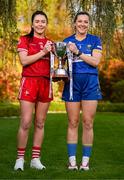 25 April 2023; Captains from twelve Leinster LGFA Counties gathered in the Clanard Court Hotel for the 2023 TG4 Leinster LGFA Championship. Action is underway from Sunday, 30th April. Pictured at the launch is Áine Breen of Louth, left, and Sarah Jane Winders of Wicklow. For more information about the TG4 Leinster LGFA Championships, please see www.leinsterladiesgaelic.ie. Photo by Ben McShane/Sportsfile