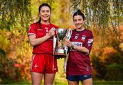 25 April 2023; Captains from twelve Leinster LGFA Counties gathered in the Clanard Court Hotel for the 2023 TG4 Leinster LGFA Championship. Action is underway from Sunday, 30th April. Pictured at the launch is Áine Breen of Louth, left, and Ciara Blundell of Westmeath. For more information about the TG4 Leinster LGFA Championships, please see www.leinsterladiesgaelic.ie. Photo by Ben McShane/Sportsfile