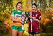 25 April 2023; Captains from twelve Leinster LGFA Counties gathered in the Clanard Court Hotel for the 2023 TG4 Leinster LGFA Championship. Action is underway from Sunday, 30th April. Pictured at the launch is Emer Nally of Offaly, left, and Ciara Blundell of Westmeath. For more information about the TG4 Leinster LGFA Championships, please see www.leinsterladiesgaelic.ie. Photo by Ben McShane/Sportsfile