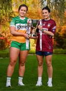 25 April 2023; Captains from twelve Leinster LGFA Counties gathered in the Clanard Court Hotel for the 2023 TG4 Leinster LGFA Championship. Action is underway from Sunday, 30th April. Pictured at the launch is Emer Nally of Offaly, left, and Ciara Blundell of Westmeath. For more information about the TG4 Leinster LGFA Championships, please see www.leinsterladiesgaelic.ie. Photo by Ben McShane/Sportsfile