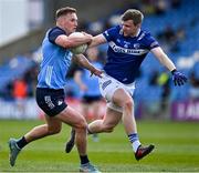 23 April 2023; Ciarán Kilkenny of Dublin is tackled by Mark Timmons of Laois during the Leinster GAA Football Senior Championship Quarter-Final match between Laois and Dublin at Laois Hire O'Moore Park in Portlaoise, Laois. Photo by Brendan Moran/Sportsfile