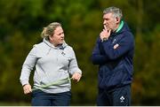 25 April 2023; Head Coach Greg McWilliams and Backs coach Niamh Briggs during a Ireland Women's Rugby squad training session at IRFU High Performance Centre at the Sport Ireland Campus in Dublin. Photo by Ramsey Cardy/Sportsfile