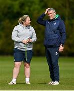 25 April 2023; Head Coach Greg McWilliams and Backs coach Niamh Briggs during a Ireland Women's Rugby squad training session at IRFU High Performance Centre at the Sport Ireland Campus in Dublin. Photo by Ramsey Cardy/Sportsfile