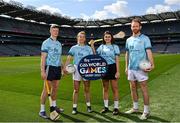 25 April 2023; In attendance, from left are, Tipperary hurler Bryan O'Mara, Mayo ladies footballer Sarah Tierney, Kilkenny Camogie player Steffi Fitzgerald and Derry footballer Conor Glass for the announcement of the FRS Recruitment GAA World Games launch at Croke Park in Dublin. Photo by David Fitzgerald/Sportsfile