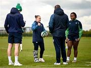 25 April 2023; Nicole Cronin, left, and Linda Djougang during a Ireland Women's Rugby squad training session at IRFU High Performance Centre at the Sport Ireland Campus in Dublin. Photo by Ramsey Cardy/Sportsfile