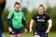 25 April 2023; Brittany Hogan, left, and Sadhbh McGrath during a Ireland Women's Rugby squad training session at IRFU High Performance Centre at the Sport Ireland Campus in Dublin. Photo by Ramsey Cardy/Sportsfile