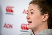 25 April 2023; Lauren Delany during a Ireland Women's press conference at IRFU High Performance Centre at the Sport Ireland Campus in Dublin. Photo by Ramsey Cardy/Sportsfile