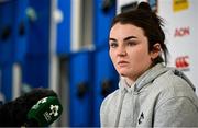 25 April 2023; Deirbhile Nic a Bhaird during a Ireland Women's press conference at IRFU High Performance Centre at the Sport Ireland Campus in Dublin. Photo by Ramsey Cardy/Sportsfile