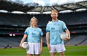 25 April 2023; Mayo ladies footballer Sarah Tierney, left, and Derry footballer Conor Glass in attendance for the announcement of the FRS Recruitment GAA World Games launch at Croke Park in Dublin. Photo by David Fitzgerald/Sportsfile