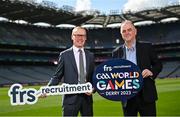 25 April 2023; General Manager of FRS Recruitment Colin Donnery, left, and Niall Erskine, Chairman of World GAA Council Committee in attendance for the announcement of the FRS Recruitment GAA World Games launch at Croke Park in Dublin. Photo by David Fitzgerald/Sportsfile