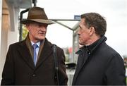 25 April 2023; Trainer Willie Mullins speaks with former jockey AP McCoy after the William Hill Champion Steeplechase during day one of the Punchestown Festival at Punchestown Racecourse in Kildare. Photo by Harry Murphy/Sportsfile