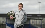 26 April 2023; In attendance at an FAI Junior Cup media is Jimmy Carr of St Michael's AFC with the FAI Junior Cup at Jackman Park in Limerick. Photo by Sam Barnes/Sportsfile