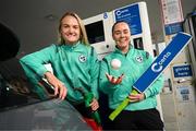 26 April 2023; Certa, Ireland’s largest fuel supplier, is the new title sponsor of the Ireland Women’s Cricket Team. The partnership will fuel Cricket Ireland’s ambition to develop women’s cricket as a major sport in Ireland, and to develop into a major nation in world cricket. Certa operates Ireland’s largest network of unmanned, pay@pump forecourts and home heating depots. Certa is part of DCC plc. For more information visit: certaireland.ie. At the launch of Certa’s partnership with Cricket Ireland and the Ireland Women’s Cricket team at the Malahide Cricket Club in Dublin, is Gaby Lewis of the Ireland Women’s Cricket Team and Certa Brand Ambassador and Laura Delany, captain of the Ireland Women’s Cricket Team and Certa Brand Ambassador, right, Photo by Stephen McCarthy/Sportsfile