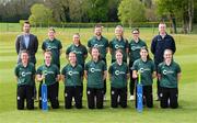 26 April 2023; Certa, Ireland’s largest fuel supplier, is the new title sponsor of the Ireland Women’s Cricket Team. The partnership will fuel Cricket Ireland’s ambition to develop women’s cricket as a major sport in Ireland, and to develop into a major nation in world cricket. Certa operates Ireland’s largest network of unmanned, pay@pump forecourts and home heating depots. Certa is part of DCC plc. For more information visit: certaireland.ie. At the launch of Certa’s partnership with Cricket Ireland and the Ireland Women’s Cricket team at the Malahide Cricket Club in Dublin, are members of the Ireland Women’s Cricket Team and Ed Joyce, Head Coach, Ireland Women’s Cricket Team, back row, centre, with Trevor Koen, Head of Marketing & Digital, Certa, left, and Andrew Graham, Managing Director, Certa, right. Photo by Stephen McCarthy/Sportsfile