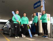 26 April 2023; Certa, Ireland’s largest fuel supplier, is the new title sponsor of the Ireland Women’s Cricket Team. The partnership will fuel Cricket Ireland’s ambition to develop women’s cricket as a major sport in Ireland, and to develop into a major nation in world cricket. Certa operates Ireland’s largest network of unmanned, pay@pump forecourts and home heating depots. Certa is part of DCC plc. For more information visit: certaireland.ie. At the launch of Certa’s partnership with Cricket Ireland and the Ireland Women’s Cricket team at the Certa Filling Station in Clarehall, Dublin, are, from left, Mary Waldron of the Ireland Women’s Cricket Team, Laura Delany, captain of the Ireland Women’s Cricket Team and Certa Brand Ambassador, Gaby Lewis of the Ireland Women’s Cricket Team and Certa Brand Ambassador and Orla Prendergast of the Ireland Women’s Cricket Team. Photo by Stephen McCarthy/Sportsfile