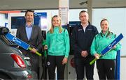 26 April 2023; Certa, Ireland’s largest fuel supplier, is the new title sponsor of the Ireland Women’s Cricket Team. The partnership will fuel Cricket Ireland’s ambition to develop women’s cricket as a major sport in Ireland, and to develop into a major nation in world cricket. Certa operates Ireland’s largest network of unmanned, pay@pump forecourts and home heating depots. Certa is part of DCC plc. For more information visit: certaireland.ie. At the launch of Certa’s partnership with Cricket Ireland and the Ireland Women’s Cricket team at the Certa Filling Station in Clarehall, Dublin, are, from left, Trevor Koen, Head of Marketing & Digital, Certa, Gaby Lewis of the Ireland Women’s Cricket Team and Certa Brand Ambassador, Andrew Graham, Managing Director, Certa and Laura Delany, captain of the Ireland Women’s Cricket Team and Certa Brand Ambassador. Photo by Stephen McCarthy/Sportsfile