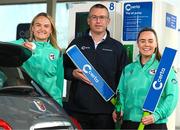 26 April 2023; Certa, Ireland’s largest fuel supplier, is the new title sponsor of the Ireland Women’s Cricket Team. The partnership will fuel Cricket Ireland’s ambition to develop women’s cricket as a major sport in Ireland, and to develop into a major nation in world cricket. Certa operates Ireland’s largest network of unmanned, pay@pump forecourts and home heating depots. Certa is part of DCC plc. For more information visit: certaireland.ie. At the launch of Certa’s partnership with Cricket Ireland and the Ireland Women’s Cricket team at the Malahide Cricket Club in Dublin, is Andrew Graham, Managing Director, Certa with Gaby Lewis of the Ireland Women’s Cricket Team and Certa Brand Ambassador, left, and Laura Delany, captain of the Ireland Women’s Cricket Team and Certa Brand Ambassador. Photo by Stephen McCarthy/Sportsfile
