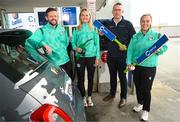 26 April 2023; Certa, Ireland’s largest fuel supplier, is the new title sponsor of the Ireland Women’s Cricket Team. The partnership will fuel Cricket Ireland’s ambition to develop women’s cricket as a major sport in Ireland, and to develop into a major nation in world cricket. Certa operates Ireland’s largest network of unmanned, pay@pump forecourts and home heating depots. Certa is part of DCC plc. For more information visit: certaireland.ie. At the launch of Certa’s partnership with Cricket Ireland and the Ireland Women’s Cricket team at the Certa Filling Station in Clarehall, Dublin, are, from left, Ed Joyce, Head Coach, Ireland Women’s Cricket Team, Gaby Lewis of the Ireland Women’s Cricket Team and Certa Brand Ambassador, Andrew Graham, Managing Director, Certa and Laura Delany, captain of the Ireland Women’s Cricket Team and Certa Brand Ambassador. Photo by Stephen McCarthy/Sportsfile