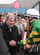 26 April 2023; Owner JP McManus congratulates jockey John Gleeson after victory in the 'Race and Stay At Punchestown' Champion INH Flat Race with A Dream To Share during day two of the Punchestown Festival at Punchestown Racecourse in Kildare. Photo by Harry Murphy/Sportsfile
