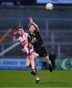 26 April 2023; Patrick McCarthy of Down in action against Peter McCullagh of Derry during the 2023 EirGrid Ulster U20 Football Championship Final match between Derry and Down at BOX-IT Athletic Grounds in Armagh. Photo by Ben McShane/Sportsfile