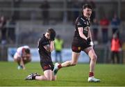 26 April 2023; Jamie Doran, left, and Harry Magill of Down celebrate at the final whistle after the 2023 EirGrid Ulster U20 Football Championship Final match between Derry and Down at BOX-IT Athletic Grounds in Armagh. Photo by Ben McShane/Sportsfile
