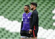 28 April 2023; Matthis Lebel and Romain Ntamack during a Toulouse captain's run at the Aviva Stadium in Dublin. Photo by Harry Murphy/Sportsfile