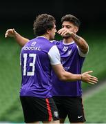 28 April 2023; Pierre-Louis Barassi and Romain Ntamack during a Toulouse captain's run at the Aviva Stadium in Dublin. Photo by Harry Murphy/Sportsfile