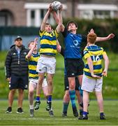 28 April 2023; Action between St Benildus College and St Davids during the Leinster Rugby South Dublin 7s Finals Day at Energia Park in Dublin. Photo by Ben McShane/Sportsfile