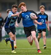 28 April 2023; Action between Newpark School and St Davids during the Leinster Rugby South Dublin 7s Finals Day at Energia Park in Dublin. Photo by Ben McShane/Sportsfile