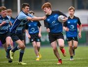 28 April 2023; Action between Newpark School and St Davids during the Leinster Rugby South Dublin 7s Finals Day at Energia Park in Dublin. Photo by Ben McShane/Sportsfile