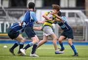 28 April 2023; Action between St Benildus College and Newpark School during the Leinster Rugby South Dublin 7s Finals Day at Energia Park in Dublin. Photo by Ben McShane/Sportsfile