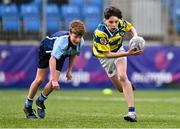 28 April 2023; Action between St Benildus College and Newpark School during the Leinster Rugby South Dublin 7s Finals Day at Energia Park in Dublin. Photo by Ben McShane/Sportsfile