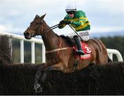 28 April 2023; Impervious, with Brian Hayes up, jumps the last on their way to winning the Hanlon Concrete Irish EBF Glencarraig Lady Francis Flood Mares Steeplechase during day four of the Punchestown Festival at Punchestown Racecourse in Kildare. Photo by Seb Daly/Sportsfile