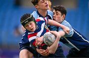 28 April 2023; Action between Templeogue and Newpark School during the Leinster Rugby South Dublin 7s Finals Day at Energia Park in Dublin. Photo by Ben McShane/Sportsfile