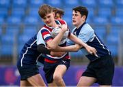 28 April 2023; Action between Templeogue and Newpark School during the Leinster Rugby South Dublin 7s Finals Day at Energia Park in Dublin. Photo by Ben McShane/Sportsfile
