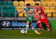 28 April 2023; Neil Farrugia of Shamrock Rovers in action against Reece Hutchinson of Sligo Rovers during the SSE Airtricity Men's Premier Division match between Shamrock Rovers and Sligo Rovers at Tallaght Stadium in Dublin. Photo by Tyler Miller/Sportsfile