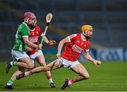 28 April 2023; Michael Mullins of Cork in action against John Kirby of Limerick during the oneills.com Munster GAA Hurling U20 Championship Round 5 match between Limerick and Cork at TUS Gaelic Grounds in Limerick. Photo by Stephen Marken/Sportsfile