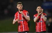 28 April 2023; Ronan Boyce of Derry City after his side's victory in the SSE Airtricity Men's Premier Division match between Derry City and St Patrick's Athletic at The Ryan McBride Brandywell Stadium in Derry. Photo by Ramsey Cardy/Sportsfile