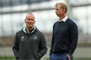 29 April 2023; Leinster head coach Leo Cullen, right, and Leinster senior coach Stuart Lancaster before the Heineken Champions Cup Semi Final match between Leinster and Toulouse at the Aviva Stadium in Dublin. Photo by Ramsey Cardy/Sportsfile