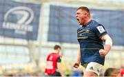 29 April 2023; Tadhg Furlong of Leinster celebrates a try by Josh van der Flier of Leinster during the Heineken Champions Cup Semi Final match between Leinster and Toulouse at the Aviva Stadium in Dublin. Photo by Ramsey Cardy/Sportsfile