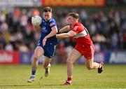 29 April 2023; Karl O'Connell of Monaghan in action against Ethan Doherty of Derry during the Ulster GAA Football Senior Championship Semi Final match between Derry and Monaghan at O’Neills Healy Park in Omagh, Tyrone. Photo by Ben McShane/Sportsfile